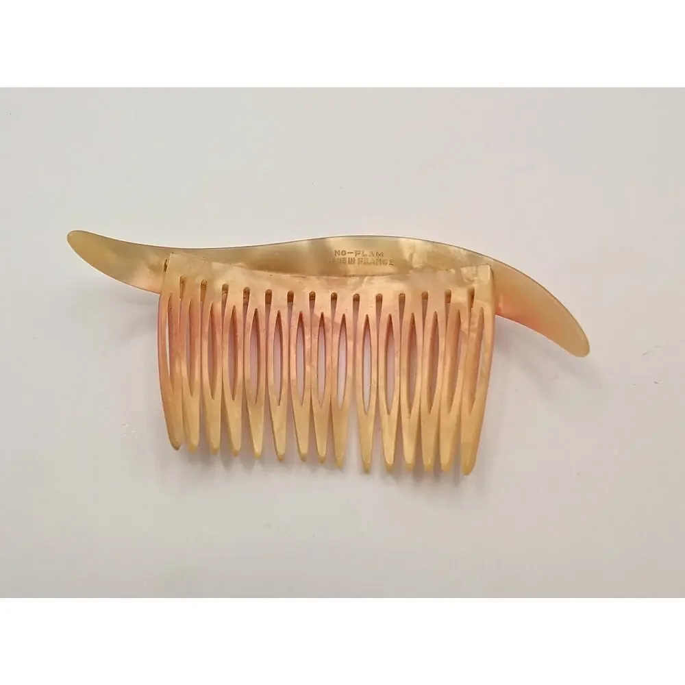1950s Vintage French NO‑FLAM Hair Comb Amber Tortoiseshell Retro Updo Hair Clip